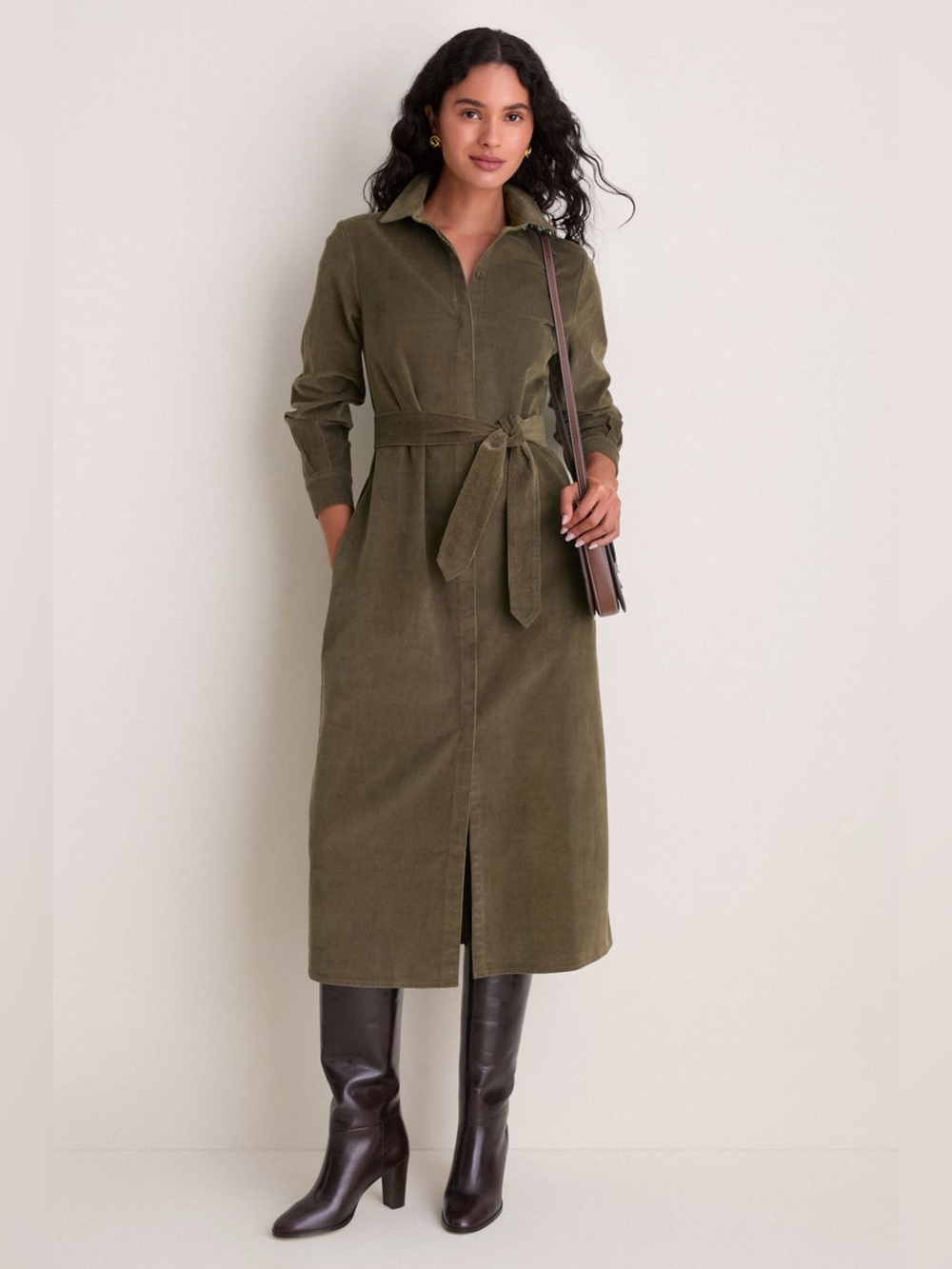 Tuckernuck Olive Wide Wale Corduroy Tara Shirt Dress Wrap Waist Tie Green